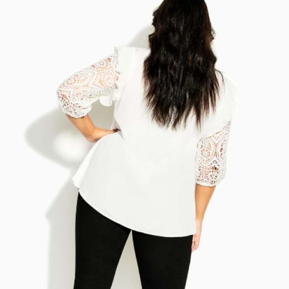 City Chic Top Lace Breeze Blouse Lace Arms White Women's Size XL (22) NWT - Picture 2 of 8